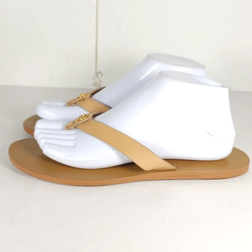 Tory Burch Women's Manon US9M Natural Leather Flat Thong Flip Flops Sandals